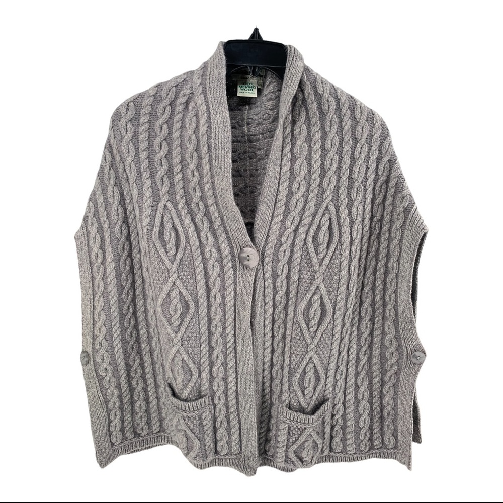 Gray Merino Wool Cable Knit Wrap Sz XL-XXl